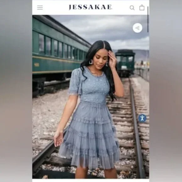 JessaKae | Harper Dress Embroidered Tulle Tiered Midi Dress Slate Blue Size XL - Picture 13 of 13